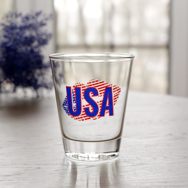 Copo De Shot Patriótico EUA Monograma Lipstick Kiss Shot Glass (A red white and blue lipstick kiss shot glass with your initials )
