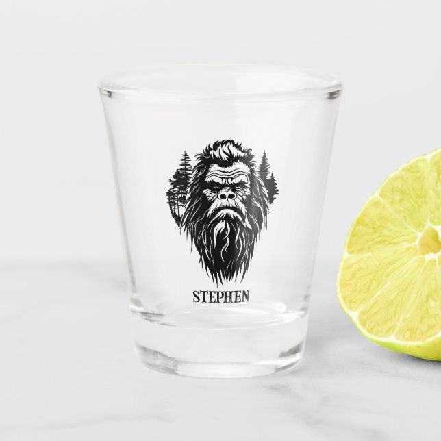 Copo De Shot Pé Grande Sasquatch Nome Personalizado Rústico (Frente)