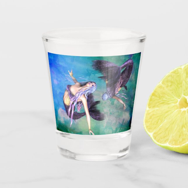 Copo De Shot Peixes - Duas Sereias Nadando em um Loop (Frente)