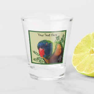 Copo De Shot Penas Coloridas de Papagaio Macaw Folhas verdes