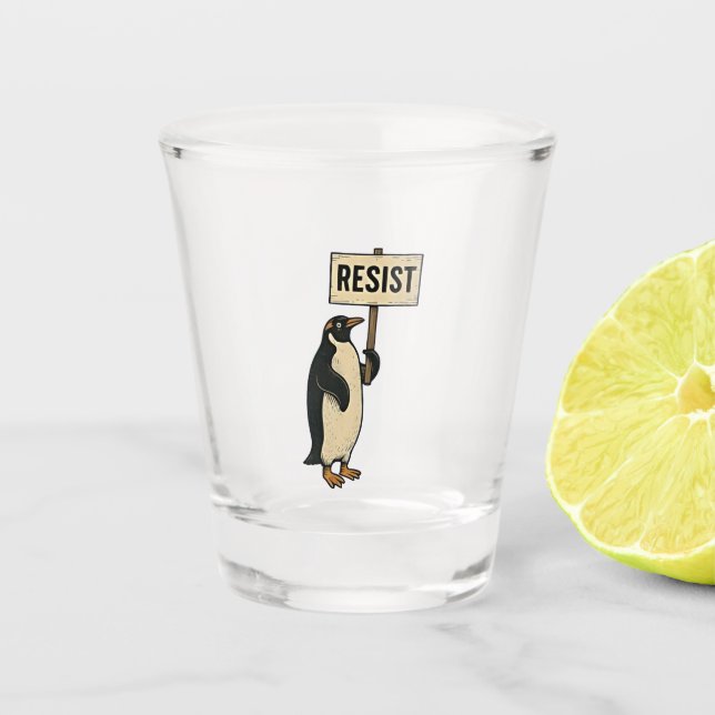 Copo De Shot Penguin Engraçado Resiste Protesto Contra Tarrifs (Frente)