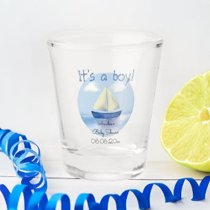 Copo De Shot Pequeno Chá de fraldas Blue Sail Boat