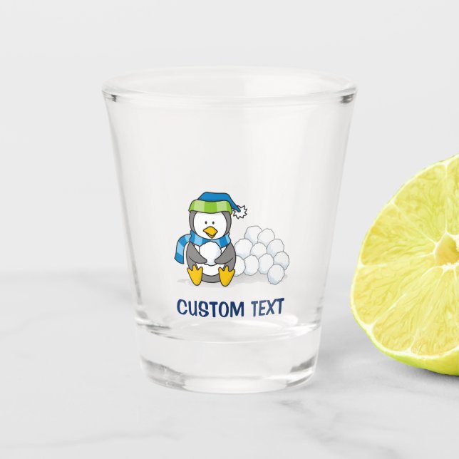 Copo De Shot Pequeno pinguim sentado com bolas de neve (Frente)