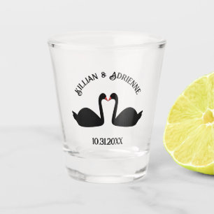 Copo De Shot Personalização de Swans Negros Beijando Casamento 