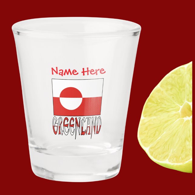 Copo De Shot Personalização Vermelha do Sinalizador da Gronelân (Shot glass has Greenlander flag with word GREENLAND below in flag colors. Add name above.)