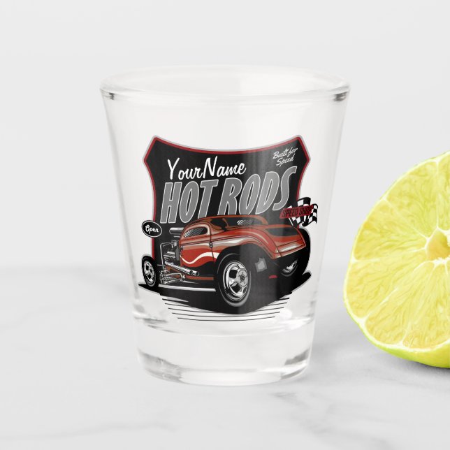Copo De Shot Personalizado Chopped Red Hot Rod Coupe Speed Shop (Frente)