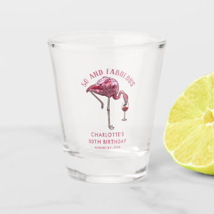 Copo De Shot Personalizado Flamingo 50º Aniversário 50 e Fabulo