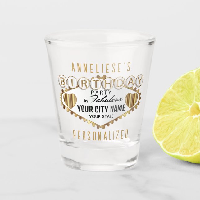 Copo De Shot Personalize Aniversário - Estilo Vegas  (Frente)
