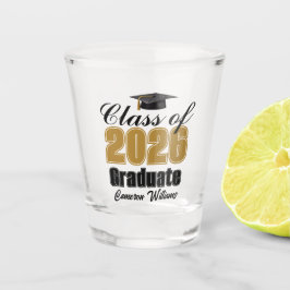 Copo De Shot Personalized Gold Black Class of 2026 Graduation