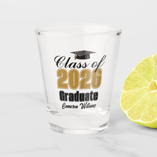 Copo De Shot Personalized Gold Black Class of 2026 Graduation (Frente)