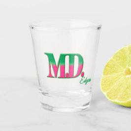 Copo De Shot Personalized 'M.D.' Pink and Green Shot Glass 