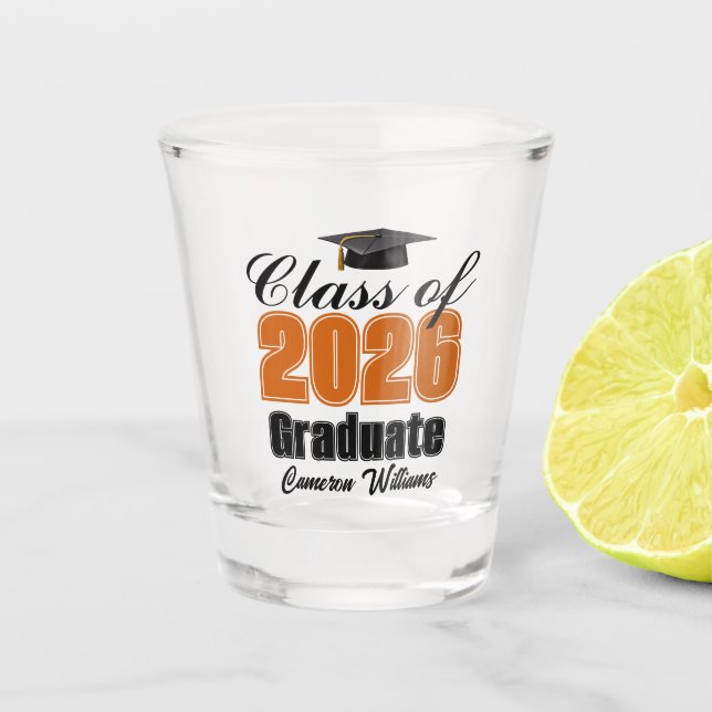 Copo De Shot Personalized Orange Class of 2026 Graduation (Frente)