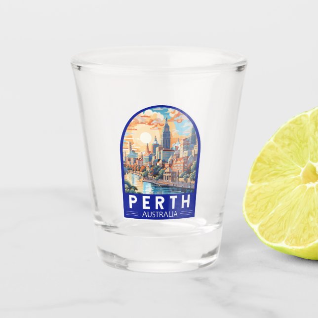 Copo De Shot Perth Austrália - Viagem Art Vintage (Frente)