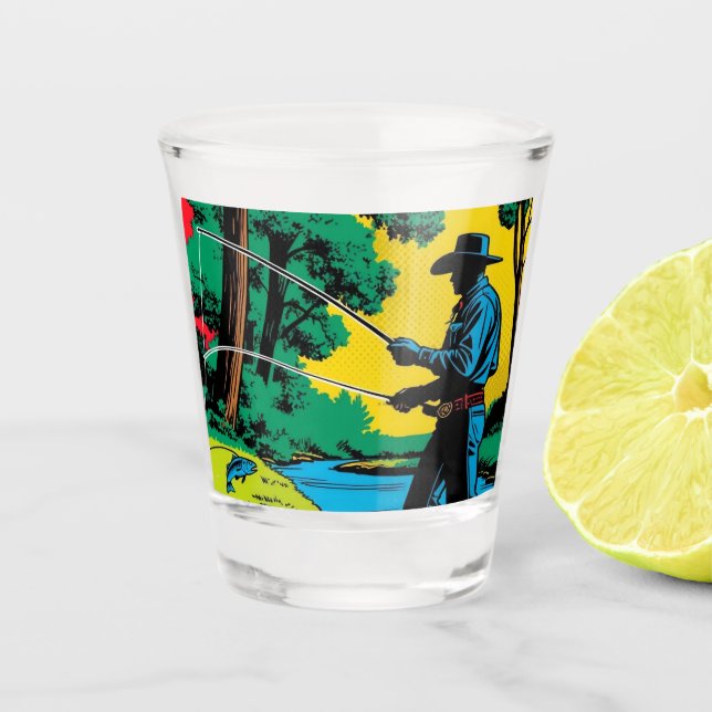 Copo De Shot Pescador no Riverbank Shot Glass (Frente)