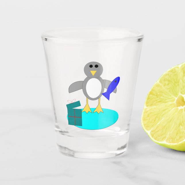 Copo De Shot Pinguim de Pesca Feliz de Natal (Frente)