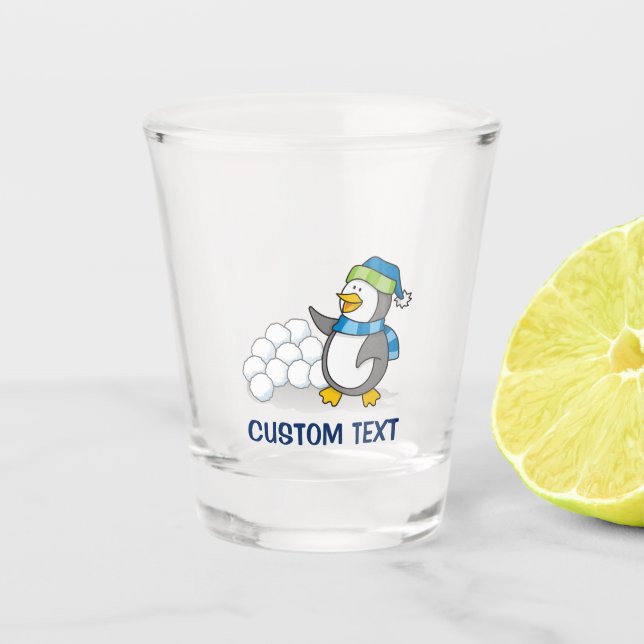 Copo De Shot Pinguim pequeno com bolas de neve balançando (Frente)
