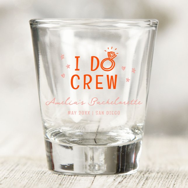 Copo De Shot Pink e Vermelho Equipe do Eu Dou Esboço Festa de D (Pink and red I Do Crew with hand drawn sketch diamond ring bachelorette party shot glass.)
