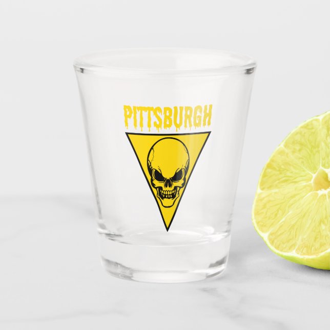 Copo De Shot Pittsburgh Crânio Vidro Amarelo (Frente)