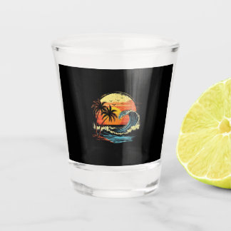 Copo De Shot Pôr do Sol Retrô Tropical Vintage Árvore de Palmei
