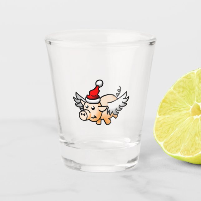 Copo De Shot Porco de Natal Voador (Frente)