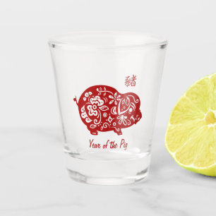 Copo De Shot Porco Vermelho ornamentado Chinês
