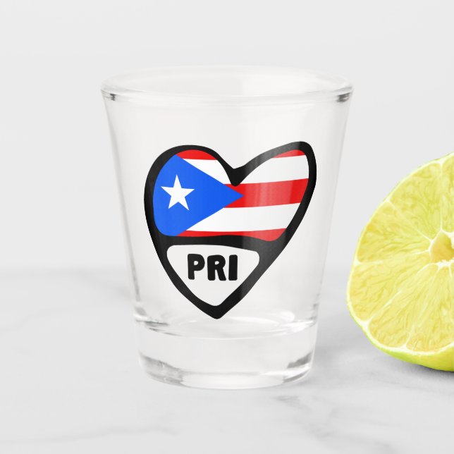 Copo De Shot Porto Rico Country Code Flag Heart, PRI (Frente)