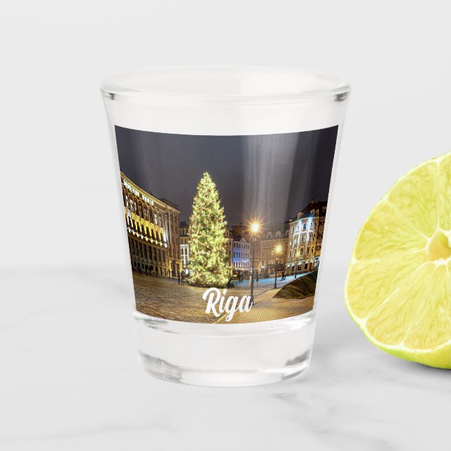 Copo De Shot Praça Dome com árvore de Natal em Riga (Frente)