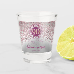 Copo De Shot Prata Charmosa e Presente de 90 Anos com Brilho Do