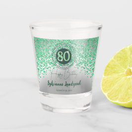 Copo De Shot Prata Chic e Brilho Verde Presente de 80 Anos de I
