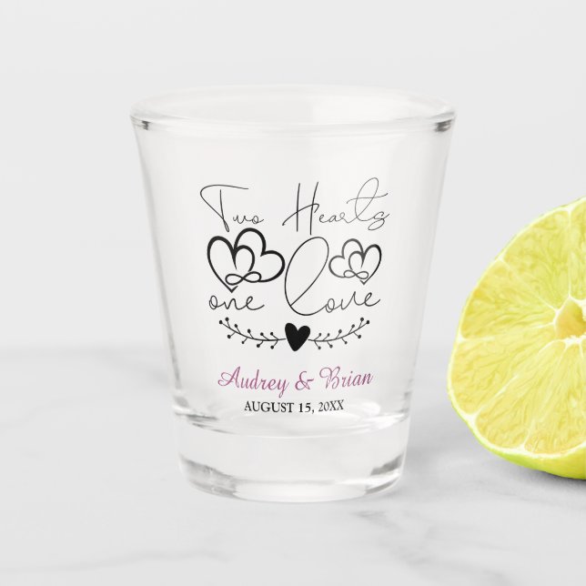 Copo De Shot Presente de Casamento Dois Corações Um Amor (Frente)