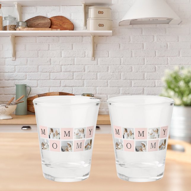 Copo De Shot Presente de Mamãe Rosa e Foto Collage Moderna (Criador carregado)
