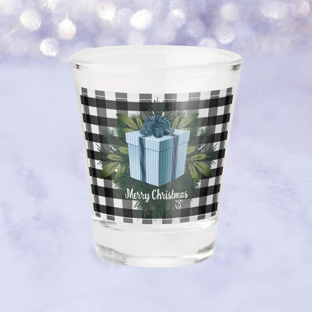 Copo De Shot Presente de Natal na Xadrez de Buffalo | Feriado A (Blue Buffalo Plaid Christmas Gift Holiday Shot Glass)