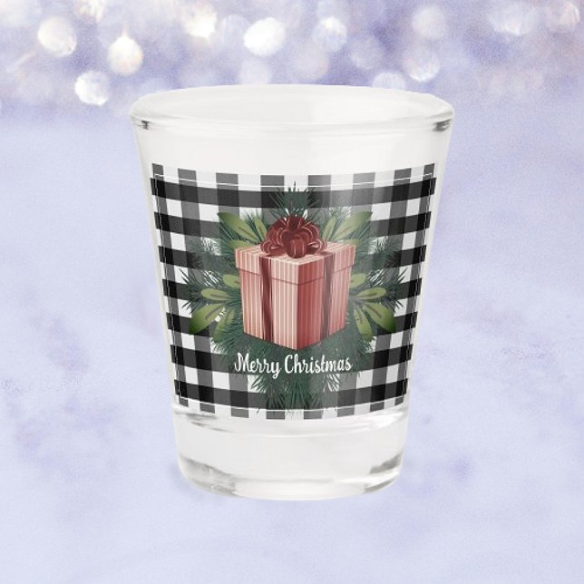 Copo De Shot Presente de Natal na Xadrez de Buffalo | Feriado V (Red Buffalo Plaid Christmas Gift Holiday Shot Glass)