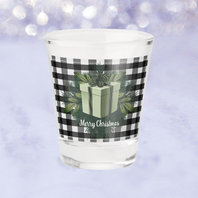 Copo De Shot Presente de Natal na Xadrez de Buffalo | Feriado V (Green Buffalo Plaid Christmas Gift Holiday Shot Glass)