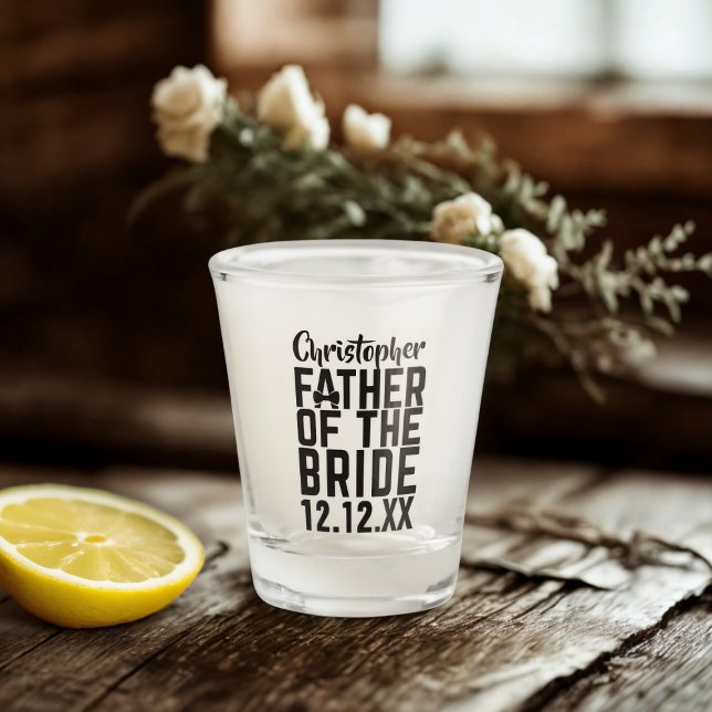 Copo De Shot Presente de Vidro para o Pai da Noiva no Casamento (Perfect shot glass for the Father of the Bride. Just add his name and your wedding date)