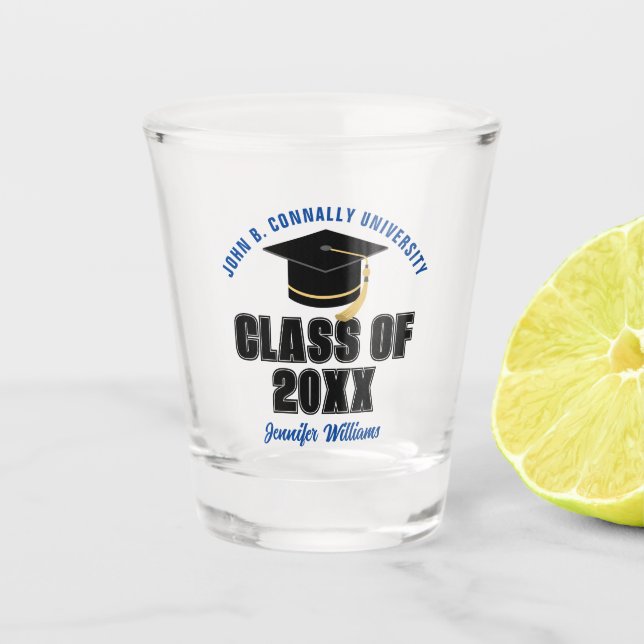 Copo De Shot Presente Personalizado de Graduação Azul da Turma  (Frente)