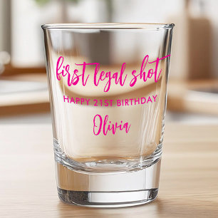 Copo De Shot Primeiro aniversário de 21 anos de Rosa Quente Mod