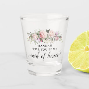 Copo De Shot Proposta de Madrinha de casamento Floral Rosa
