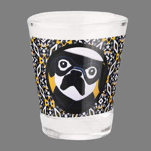 Copo De Shot Pug Dog Men Black Dourado Exclusivamente Fotografi