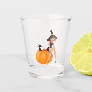 Copo De Shot Pumpkin e Gato Negro da Bruxa do Halloween