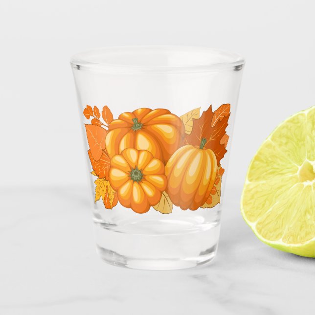 Copo De Shot Pumpkins Patterno do Halloween em Fall Season (Frente)
