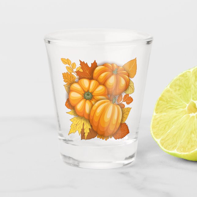Copo De Shot Pumpkins Patterno do Halloween em Fall Season (Frente)