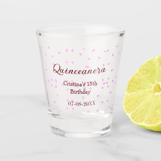Copo De Shot Quinceanera anos 15 de aniversário adicione nome p (Frente)