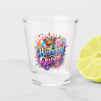 Copo De Shot Rainha de Aniversário Arco-Íris Floral