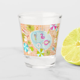 Copo De Shot Raparigas Bikini e caras jogando piscina de nataçã