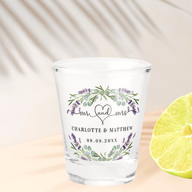 Copo De Shot Recém-casados sr sra casamento lavanda (Criador carregado)