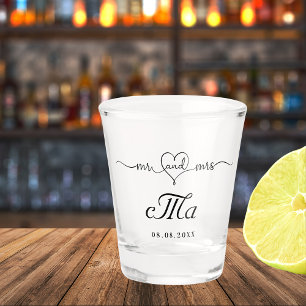 Copo De Shot Recém-casados sr sra monograma festa de casamento