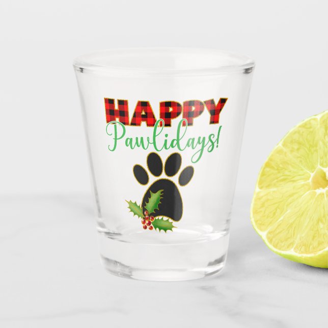 Copo De Shot Red Buffalo Xadrez Paw Imprimir Natal (Frente)