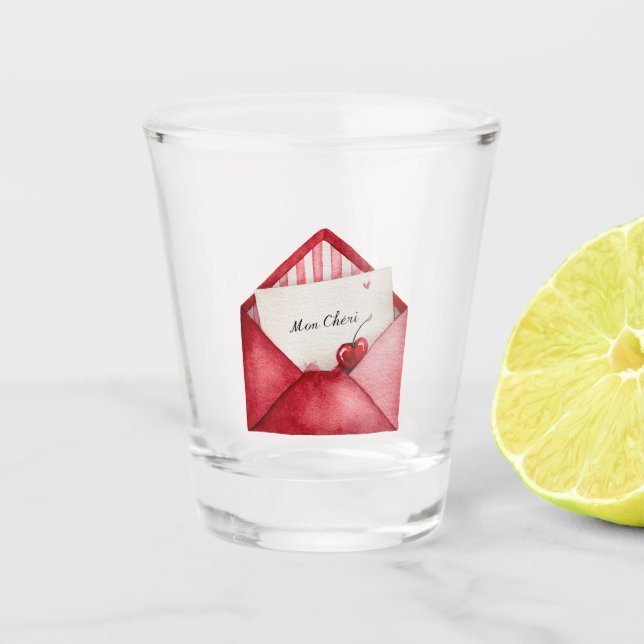 Copo De Shot Red Cherry Heart Envelope Valentine's Day (Frente)
