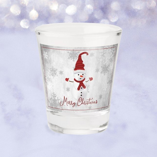 Copo De Shot Red Cute Snowman - Vidro de Natal (Red Cute Snowman Holiday Shot Glass)
